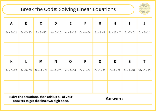Break the Code - Solving Linear Equations