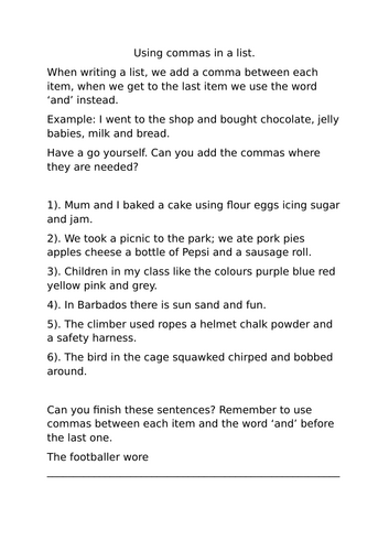Using commas in a list