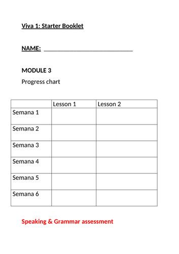 Starter booklet Viva 1 Module 3 Spanish