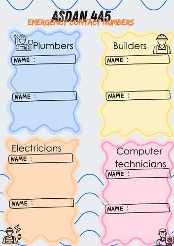 ASDAN PDP- 4A5 Emergency contact numbers