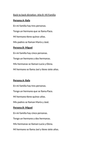 Viva 1 Module 4 Spanish back to back dictation