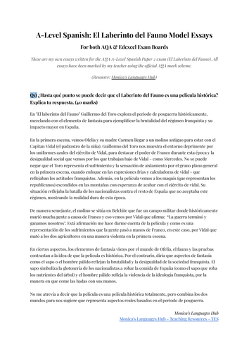 A-Level Spanish: El Laberinto del Fauno Model Essays