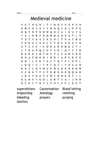 Medieval Medicine Wordsearch