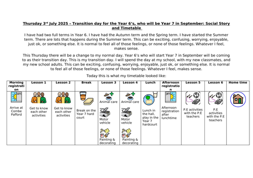 Social story for newbie year 6's going to transition day
