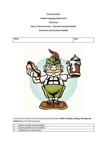 S3 German Homework and Vocabulary Booklet: Eine Reise nach Deutschland