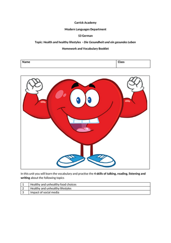 S3 German Homework and Vocabulary Booklet: Gesundheit