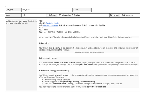 AQA GCSE module 3 Physics - particle model of matter all lessons and module SOL/MTP