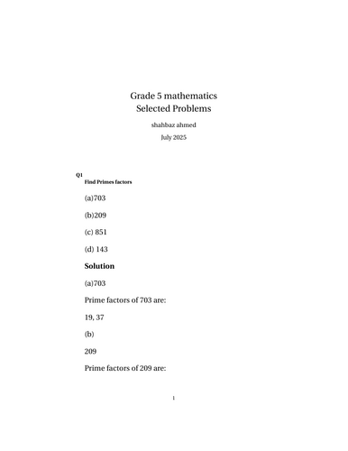 Grade 5 mathematics Selected Problems