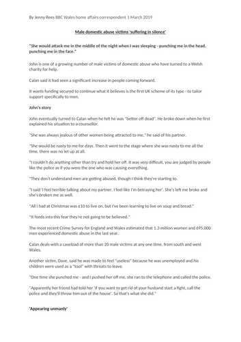 Gender, Sexism and Feminism - Domestic Violence - Men
