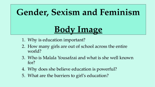 Gender, Sexism and Feminism - Body Image (Writing Assessment prep and Assessment)
