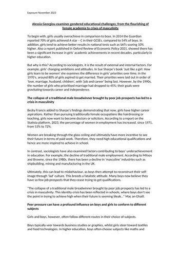 Gender, Sexism and Feminism - Gender Achievement Gap