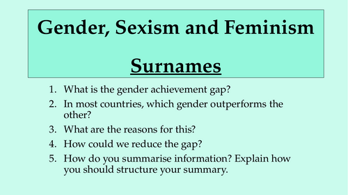 Gender, Sexism and Feminism - Surnames and Marriage