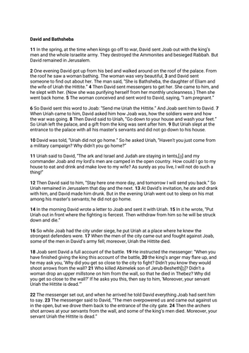 David and Bathsheba - sacrifice and sin Y7 Judaism