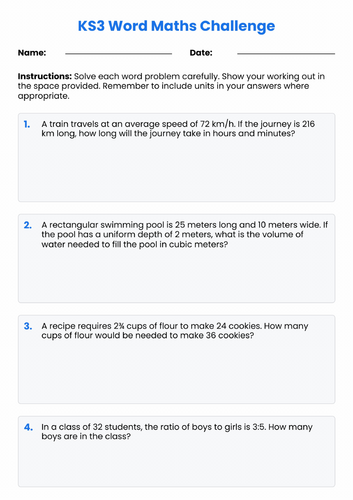 KS3 Maths Word Questions