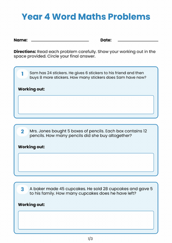 Year 4 Word Maths Problems