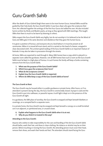 Guru Granth Sahib KS3 Sikhism