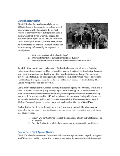 Dietrich Bonhoeffer - Inspirational People - Holocaust