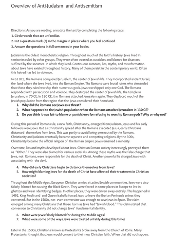 History of antisemitism KS3/KS4