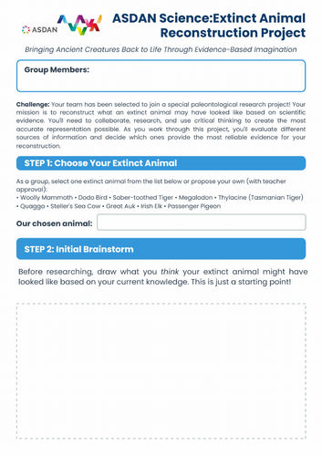 ASDAN Science - Biological Challenges - Extinct Animal - A7