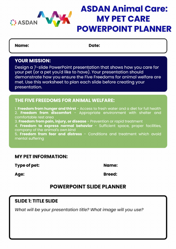 ASDAN Animal Care - Looking after Animals - Pet PPT - A8