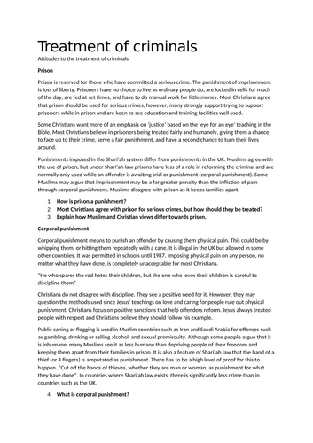 Treatment of criminals KS3/KS4