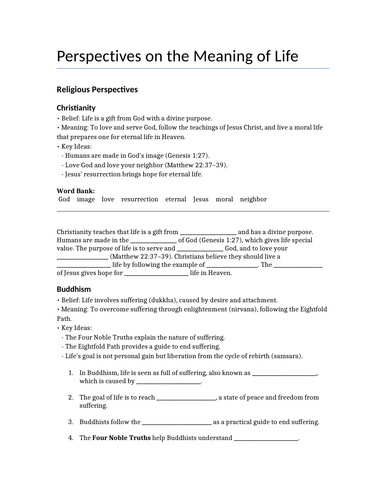 What is the meaning of life? KS3/4 Philosophy