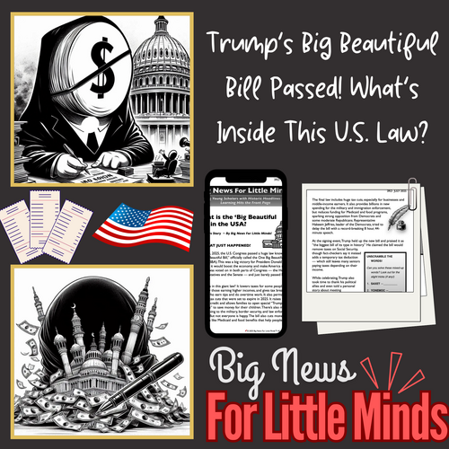 Kids Article on Trumps Big Beautiful Bill ~ OBBBA Explained & Freebie Worksheets x2!