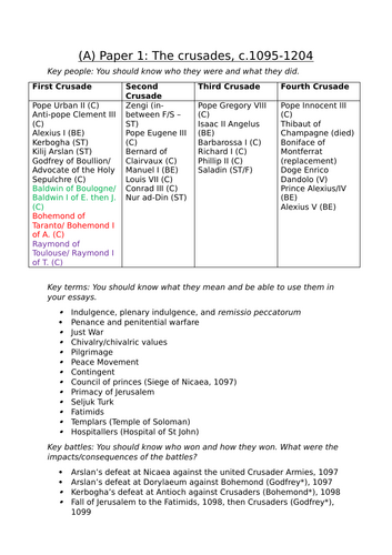 Paper 1: The crusades, c.1095-1204 - AS Level Assessments