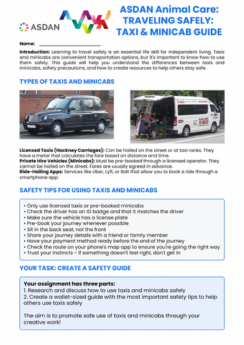 ASDAN PSHE - Keeping Safe and Healthy - Taxi Guidance - A8