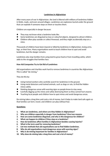 Landmines Context Worksheet