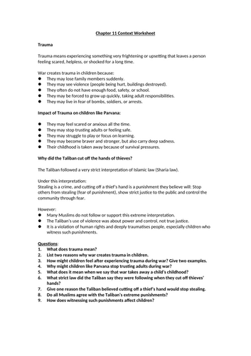 The Breadwinner - Chapter 11 Trauma Context Worksheet