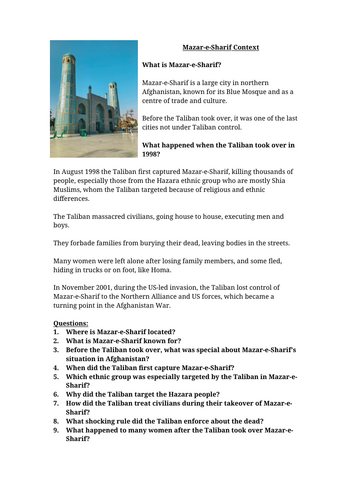 The Breadwinner - Mazar-e-Sharif Context worksheet