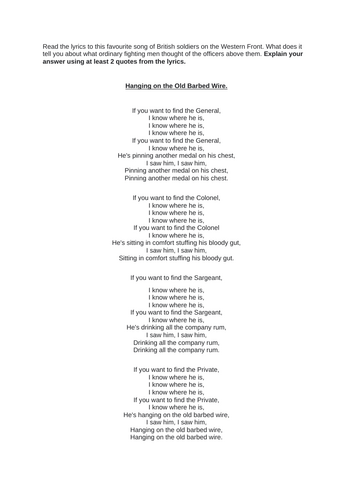 WWI Song Task