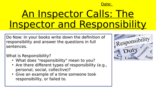 An Inspector Calls: The Inspector and Responsibility Essay prep lesson