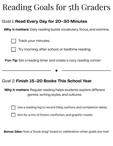 reading goals for 5th graders