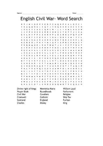 English Civil War - Wordsearch