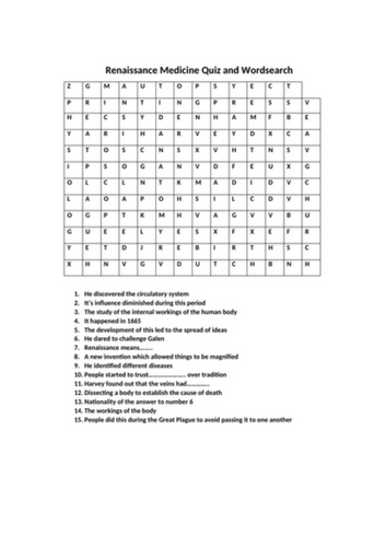 Medicine Through Time wordsearch