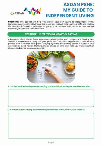 ASDAN PSHE - Keeping Safe and Healthy - Design a Healthy Living Booklet - B1