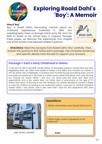 Roald Dahl English Comprehension Lesson
