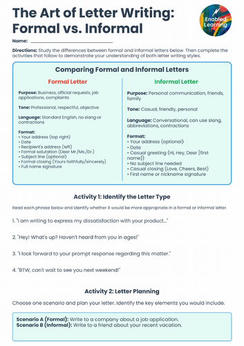 Formal and Informal Letters