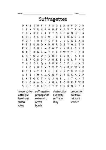 Suffragettes - Wordsearch