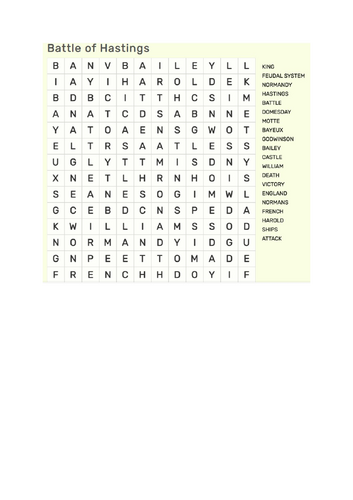 Battle of Hastings - Wordsearch