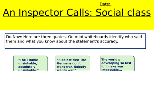 An Inspector Calls essay prep and writing lesson: Social Class Act 1