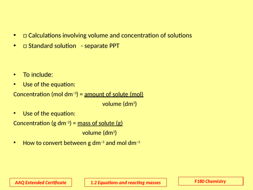 OCR AAQ F180 2.1.3  Number of Moles in Aqueous Solutions and Standard Solution