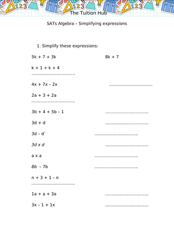 SATs fluency simplifying expressions
