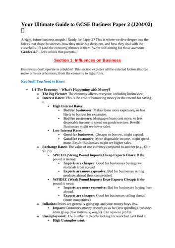 OCR GCSE Business Paper2 Revision Guide Student Friendly