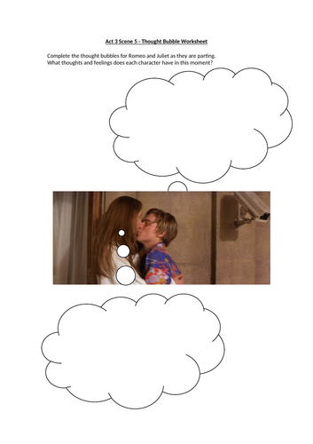 Romeo and Juliet - Romeo and Juliet's Thoughts Worksheet