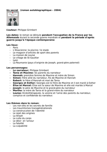 Un Secret de Philippe Grimbert - Question booklet