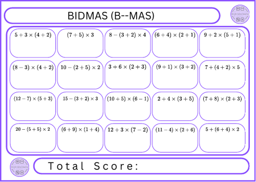 BIDMAS (B--MAS) - 20 Questions