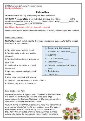 Stakeholder Interest and Conflict GCSE Lesson